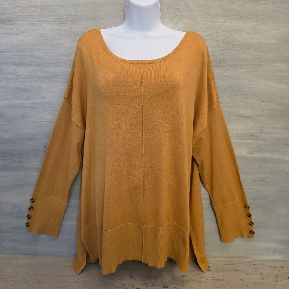 Lety & Me Mustard Yellow Oversize Knit Hi/Lo Pullover Sweater Size 3X GC